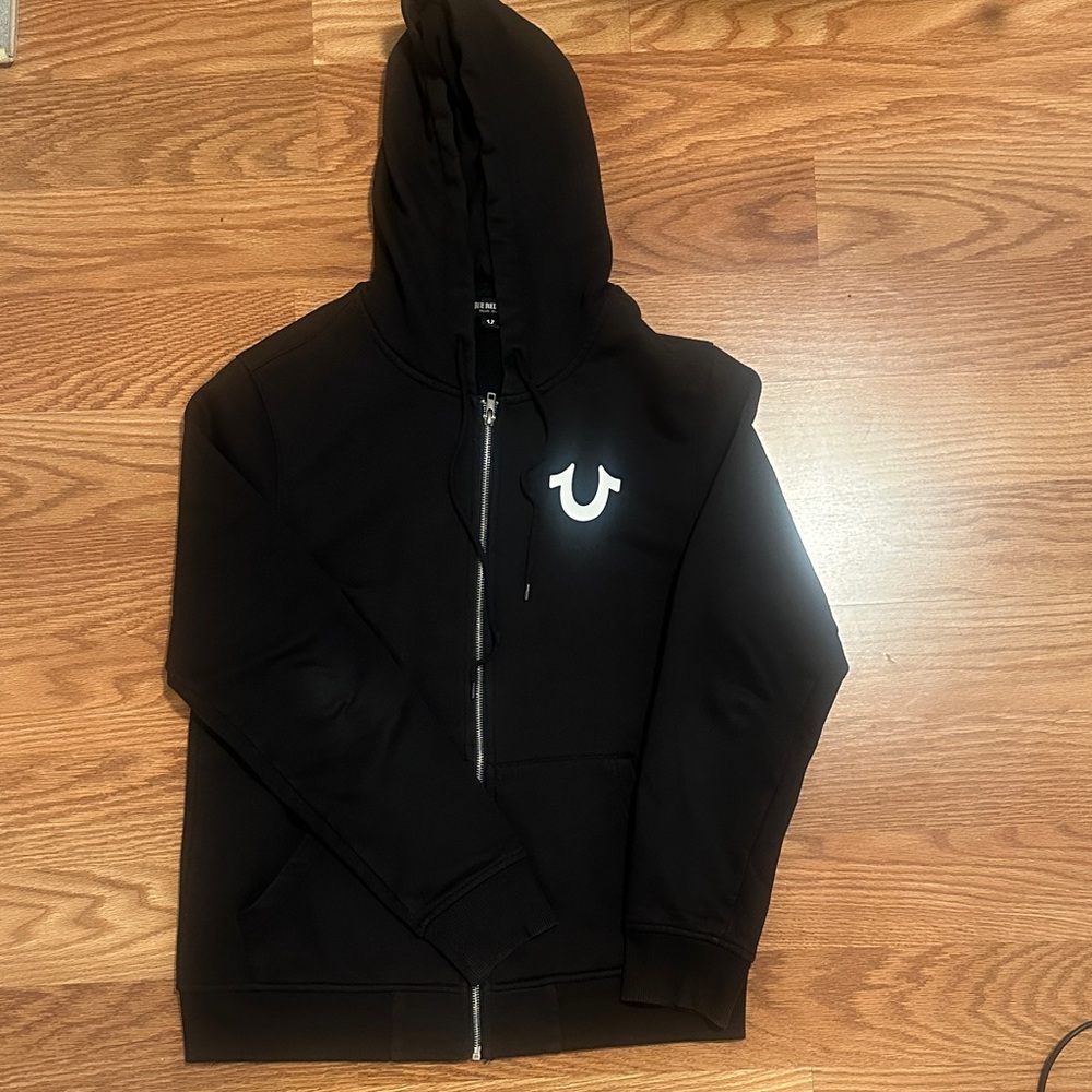 True Religion Black Reflective Horseshoe Zip Hoodie